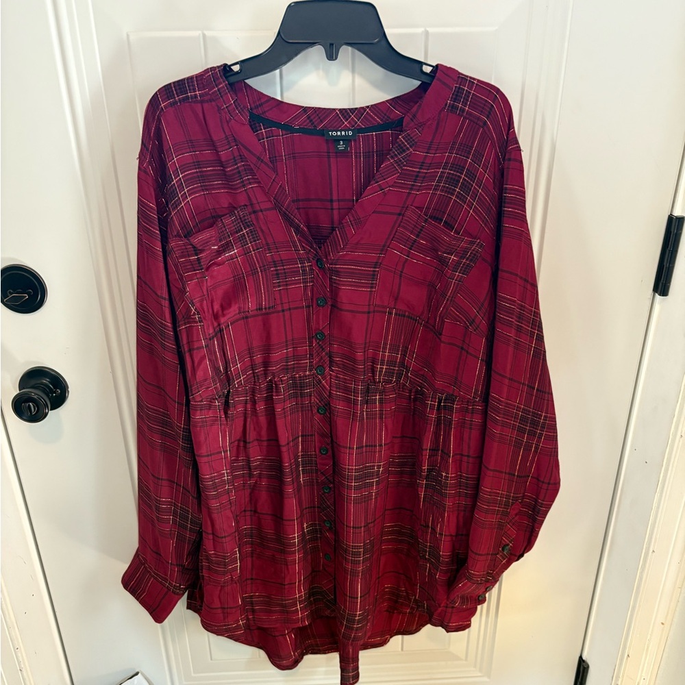 Torrid Burgundy Plaid Button-Down Shirt